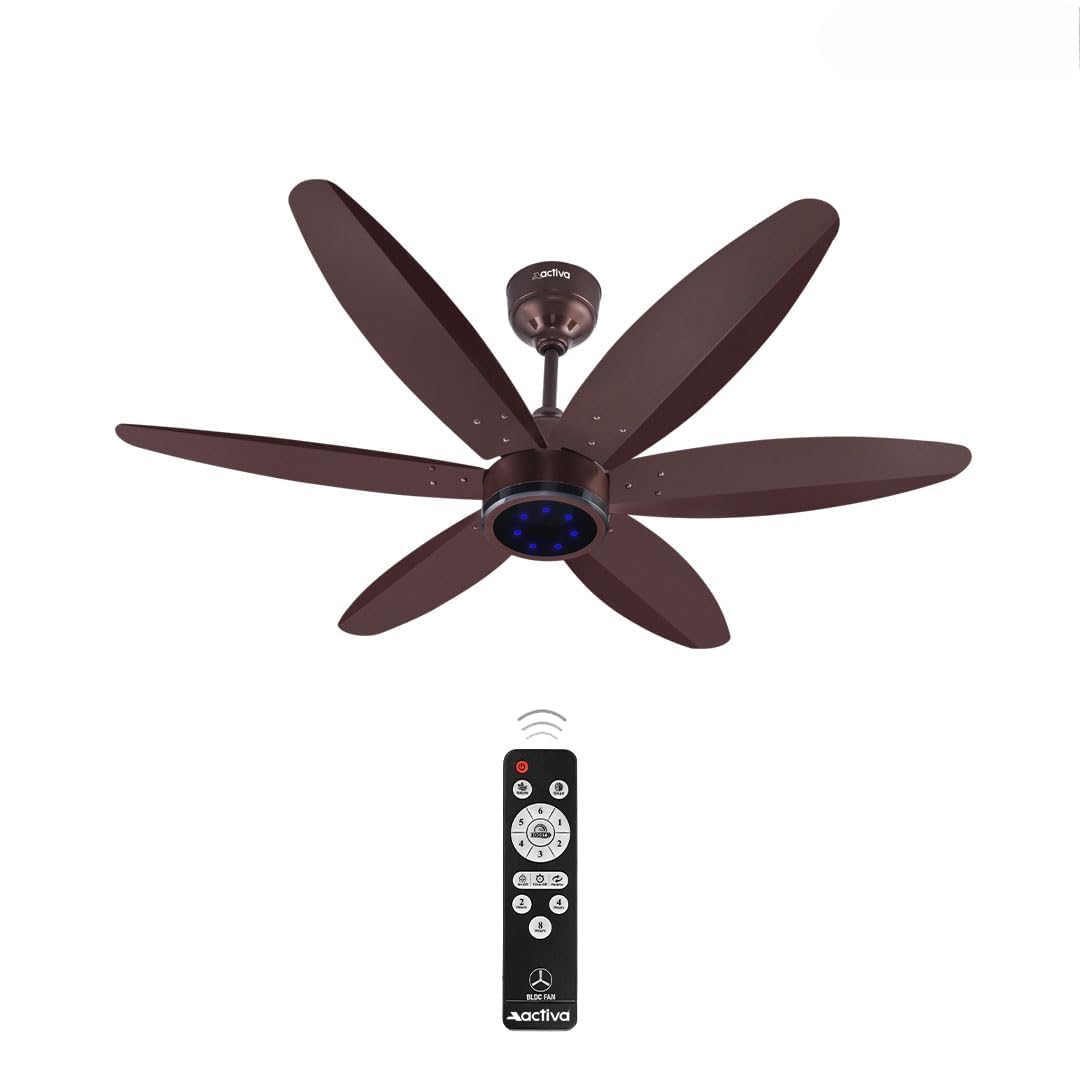 ACTIVA JETTA 1200MM BLDC Ceiling Fan | 28W | 6 Wooden-Finish Blades | 7 LED Lights | Remote | Noiseless | BEE 5-Star Rated | Energy Efficient | 5 Years Warranty (Rose Wood)