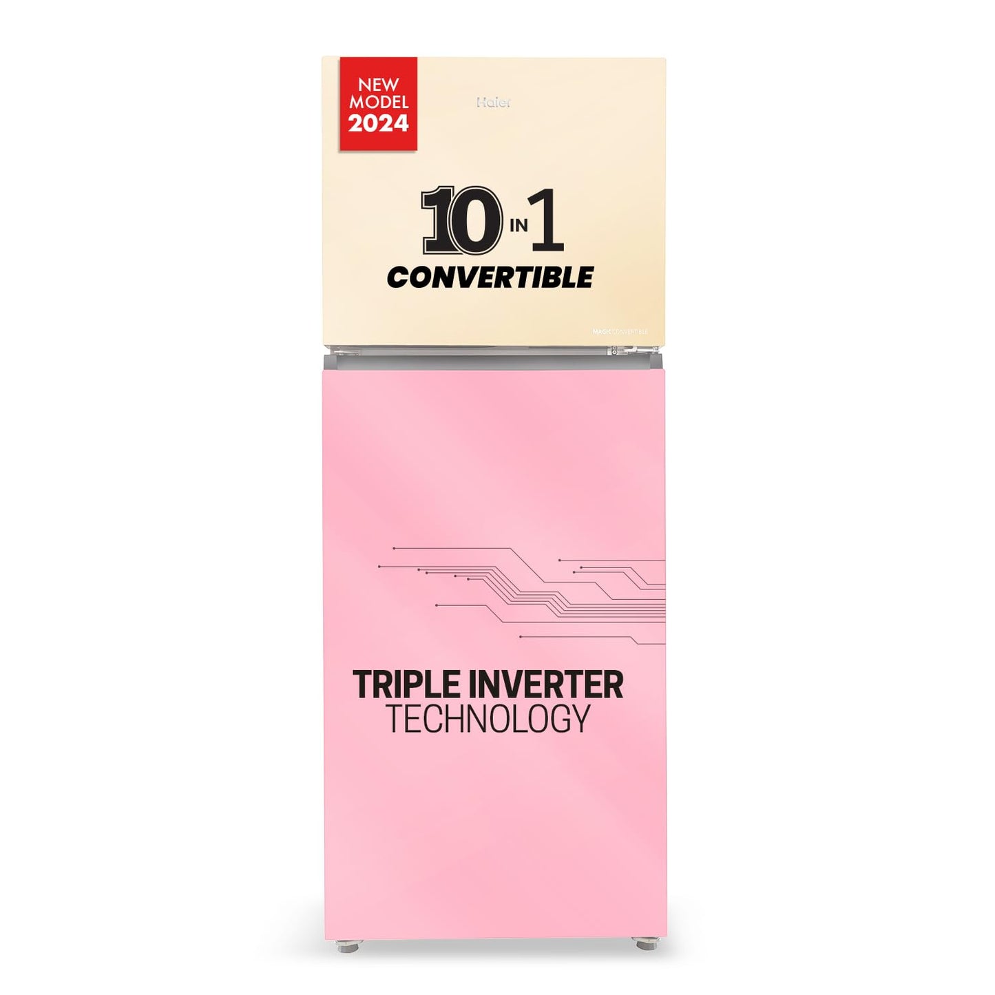 Haier 328 L, 3 Star, Convertible 10-in-1, Triple Inverter & Fan Motor Technology, Frost Free Double Door Refrigerator (HRF-3783YGG-P, Yellow Grey Glass)