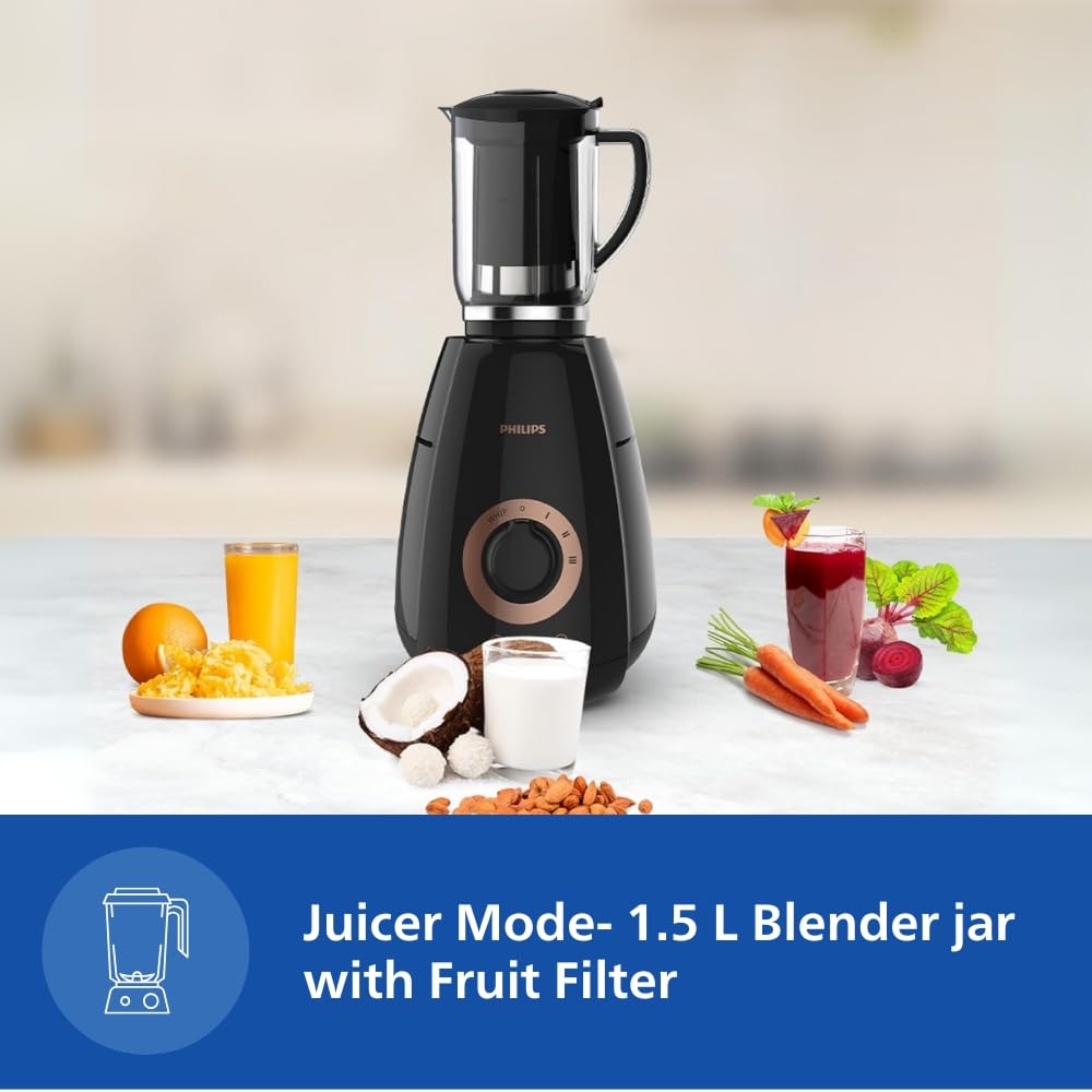 PHILIPS Mixer Grinder + Food Processor, 3-in-1 750 Watt (Mixer Grinder for home + Juicer + Food Processor) 4 Jar, (HL7707/01)