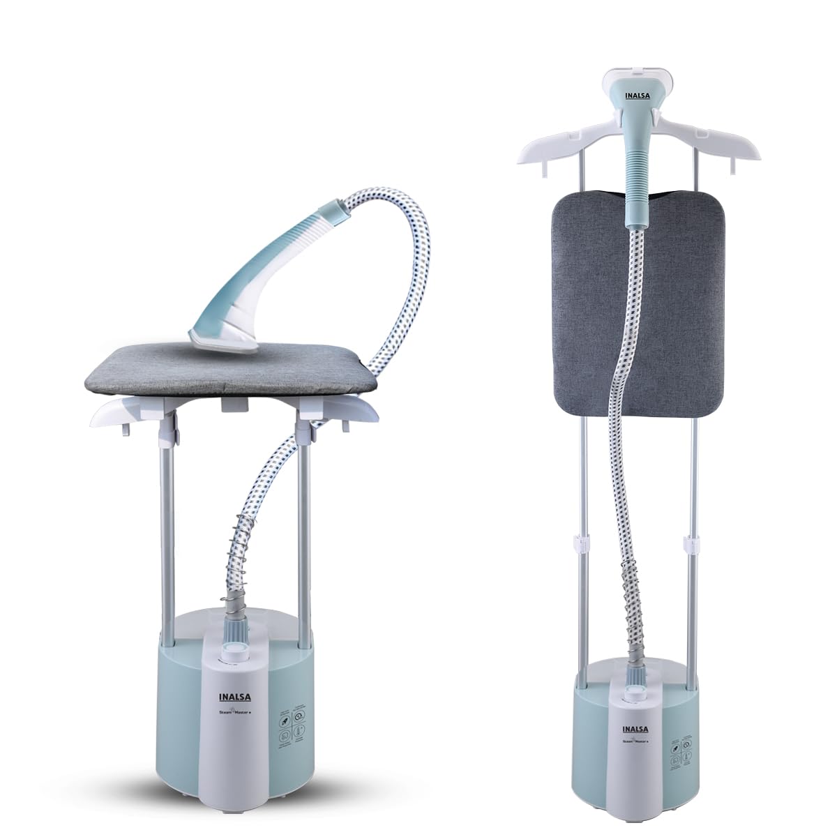 INALSA Standing Iron Garment Steamer-2000 W|Variable Control Knob |1.7 L Detachable Water Tank|Adjustable Iron Board|Vertical & Horizontal Steaming up to 30g/min|28 sec Fast Heating-STEAM MASTER PLUS