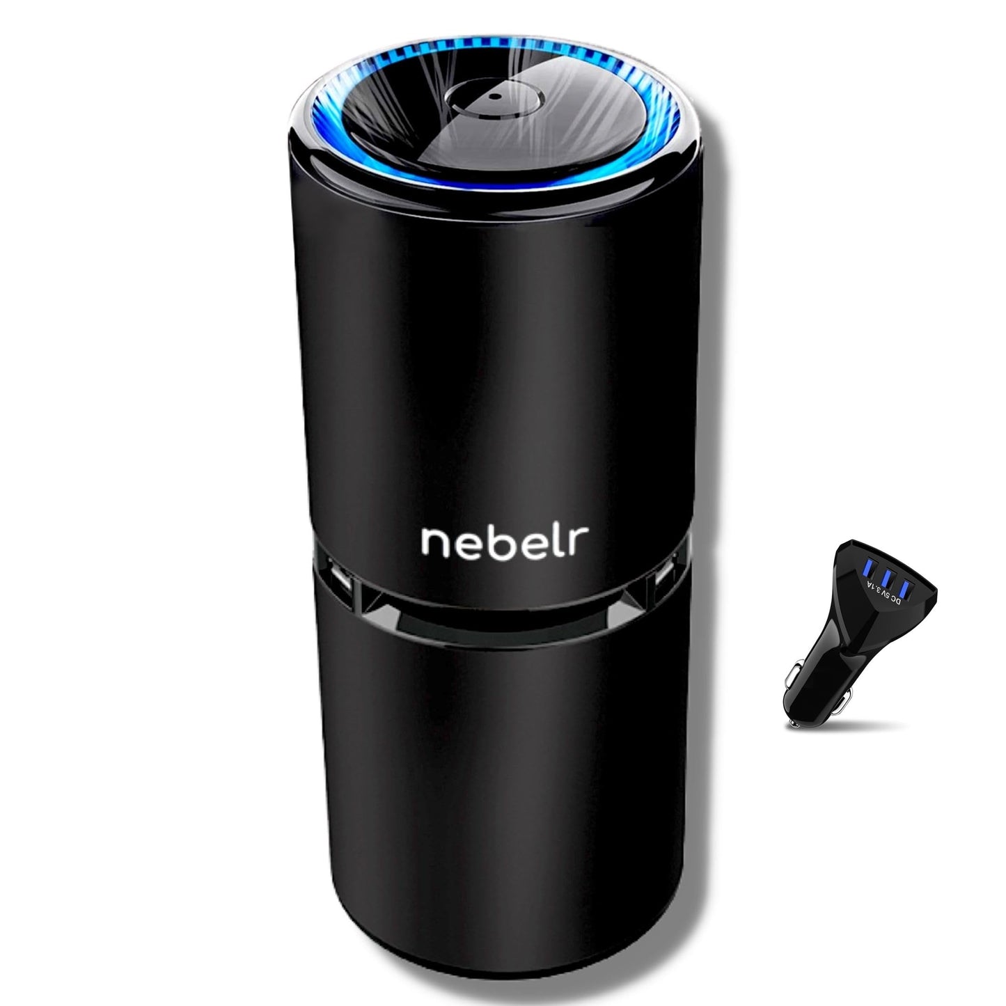 Nebelr Car Air Purifier Ionizer - Premium - Zero Filter - Alluminium - 10 Million Negative Ions - Kills 99.9% Viruses - Removes Dust - Portable - Designed in Japan - 2025 - USB C - with Car Charger