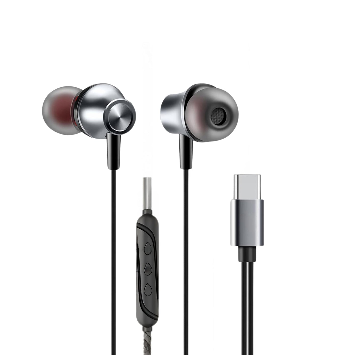 GEARZTOUCH Oasis inEar TypeC Earphone, in-Line Volume Controller & Powerful HD Mic, Clear Sound, Noise Isolation Compatible with Oneplus, Samsung, Oppo,Vivo,Redmi Having only TypeC Port- Grey