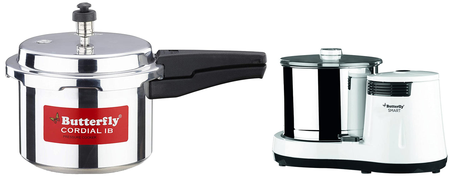 Butterfly Smart 2 Litres Table-Top Wet Grinder|150 Watts|Shockproof ABS Body| Coconut Scrapper Attachment|2 stones with 4-Way Grinding| Stainless Steel Drum | 2 Years Manufacturer's Warranty | White