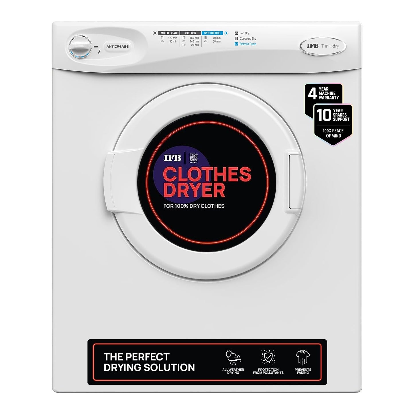 IFB 5.5 kg Fully-automatic Dryer (TURBO DRY EX, Silver, Wall Mountable,Anti crease)