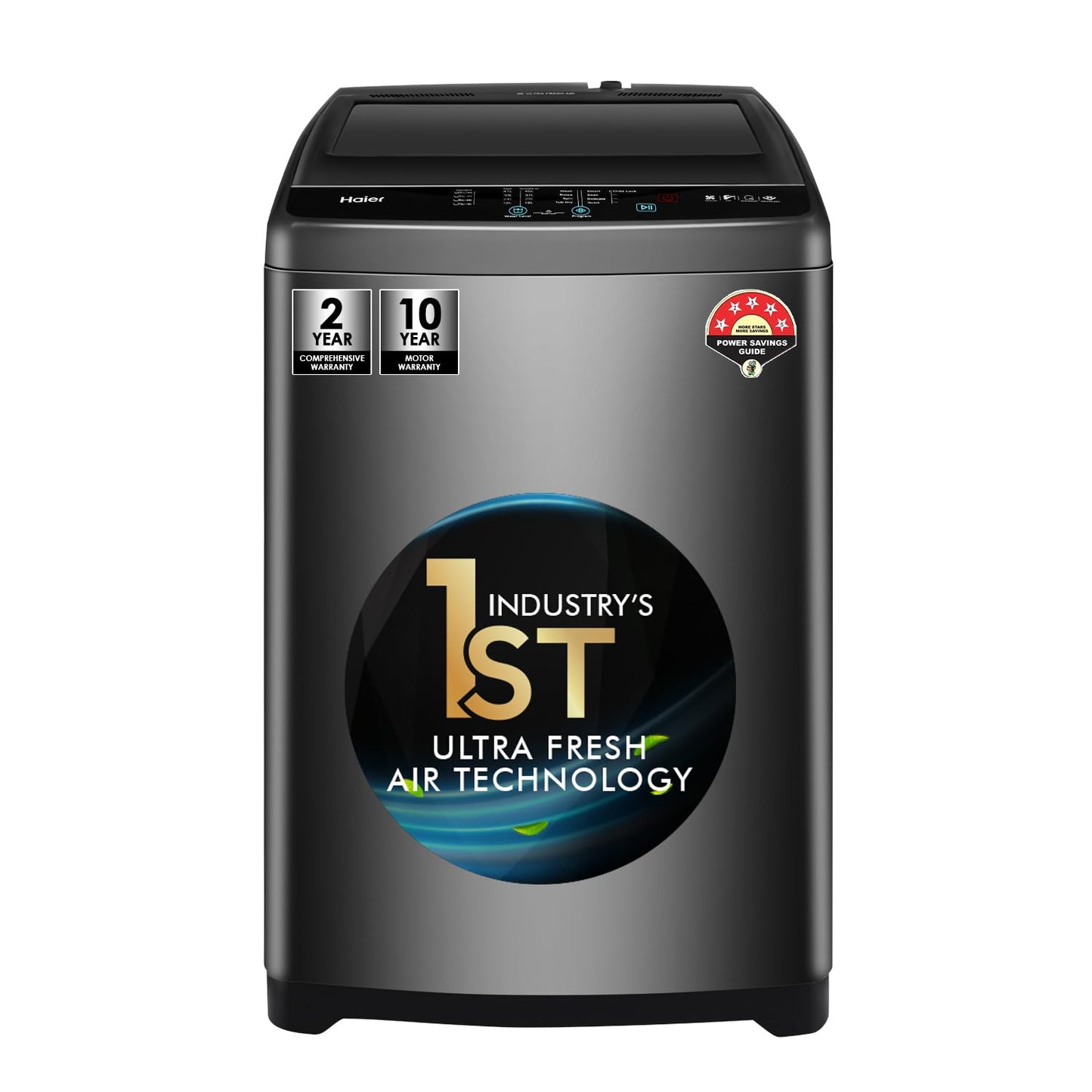 Haier 7.5 Kg 5 star Fully Automatic Top Loading Washing Machine HWM75-H826S6, Starry Silver, Butterfly Shape Heater, Oceanus Wave Drum,Near Zero Pressure, Toughened glass)