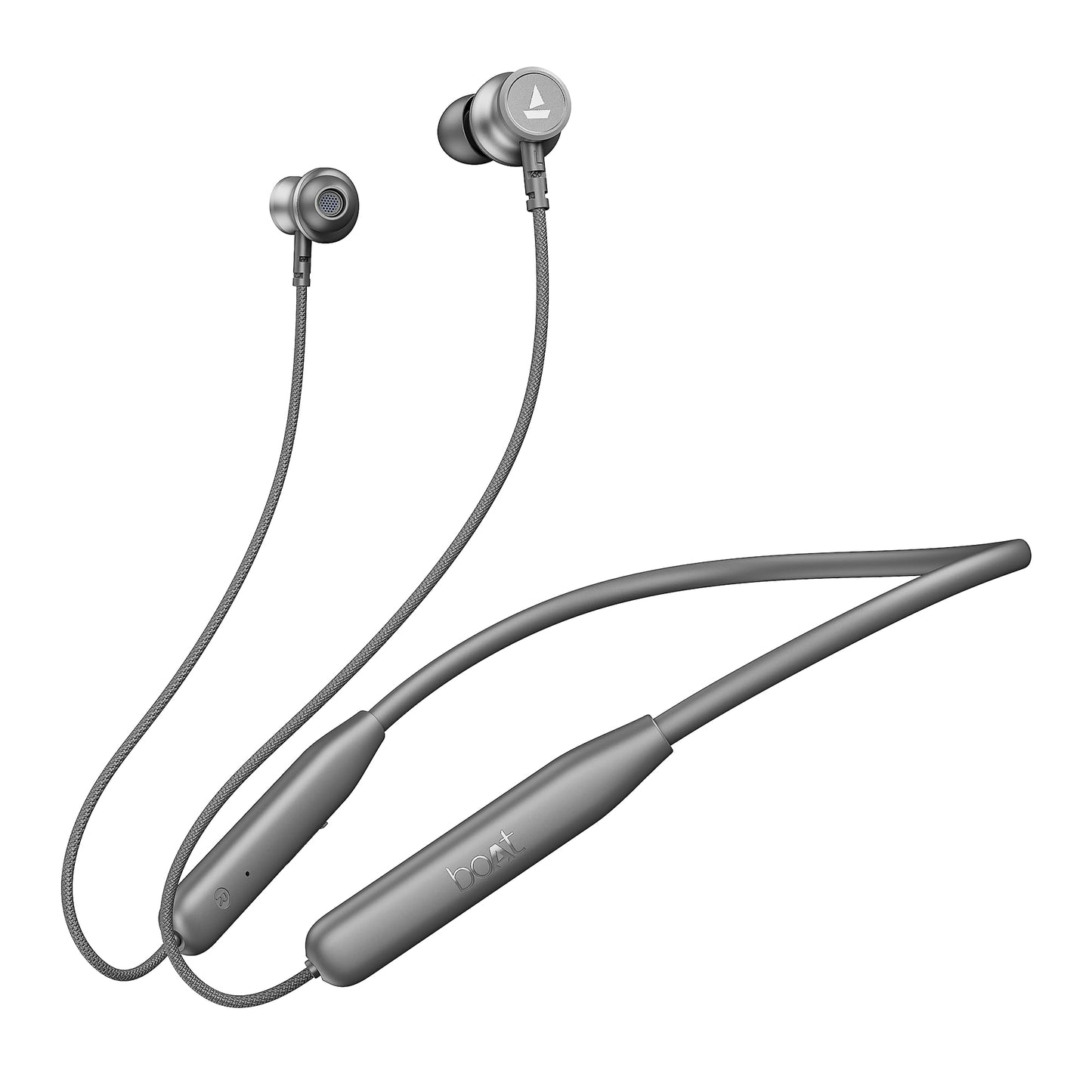 boAt Rockerz 113 (2025 Launch), 40 Hrs Playback, Dual Pair, Fast Charge, Enx Tech, Low Latency, Magnetic Buds, Bluetooth Neckband, Wireless with Mic in Ear Earphones(Ash Grey)