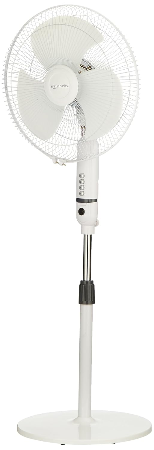 amazon basics High-Speed Oscillating Pedestal Fan I 3 Adjustable Fan Speeds | Rust Resistant Body, Adjustable Length | RPM 2200 | 400mm Sweep Length (White)