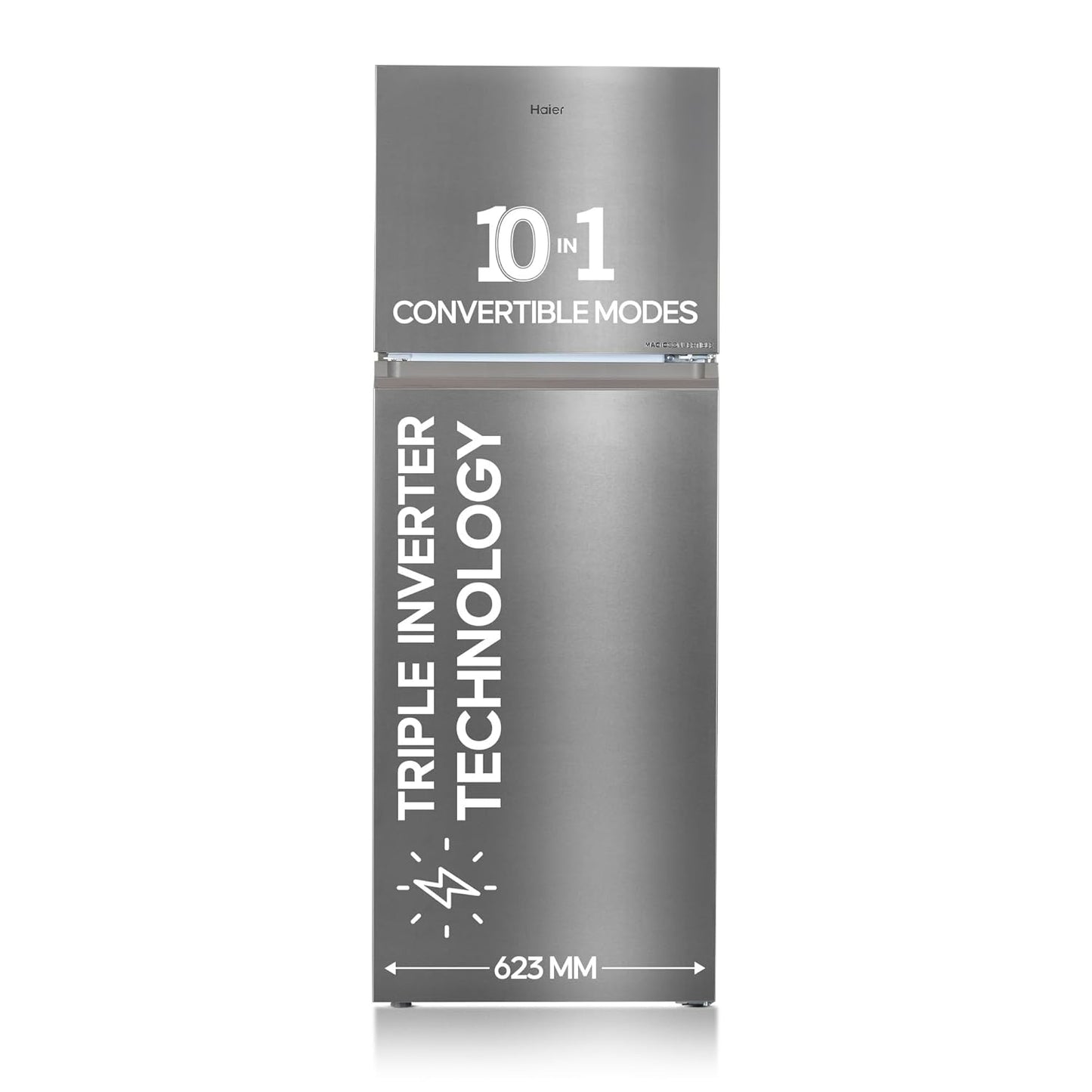 Haier 328 L, 3 Star, Convertible 10-in-1, Triple Inverter & Dual Fan Motor Technology, Frost Free Double Door Refrigerator (HEF-333TS-P, Inox Steel)