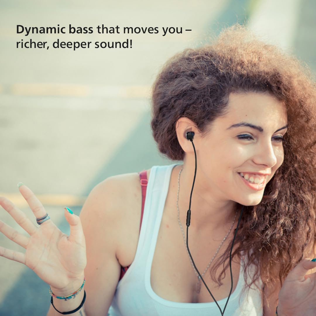 PHILIPS Audio TAE1159BK/00 in-Ear Wired Earphones with C-Type Jack, 10mm Drivers, Inline Mic, Powerful Bass and Clear Sound, Tangle Free 1.2m Cable and 3 x Inter Changeable Ear Tips (Black)