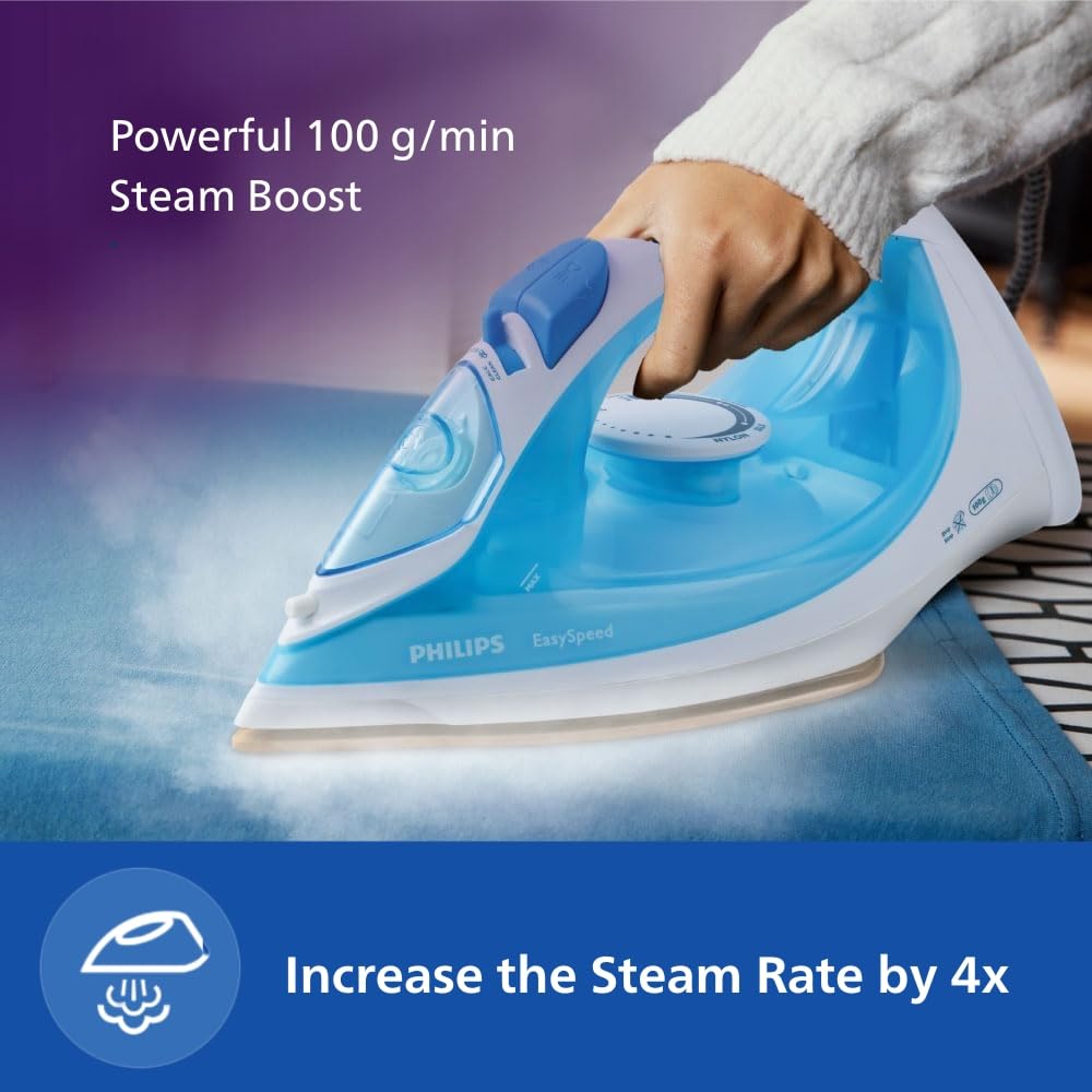 PHILIPS Plastic Steam Iron Gc1028/20 2000 Watts, From World'S No.1 Ironing Brand*, Golden Non-Stick Soleplate, Steam Rate Of Up To 25 G/Min, Drip Stop Technology