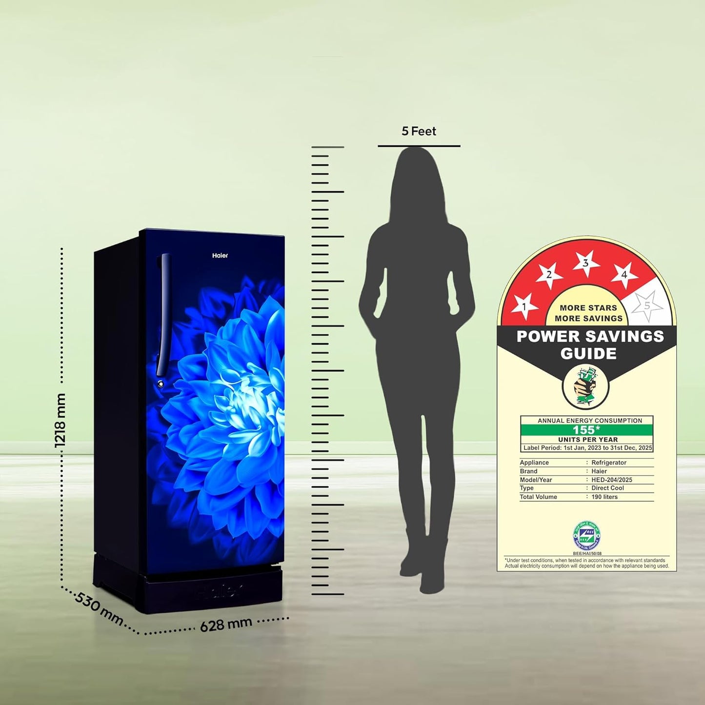 Haier 190 L, 4 Star, Direct-Cool Single Door Refrigerator (HED-204MDB, Marine Dahelia, Base Stand Drawer)