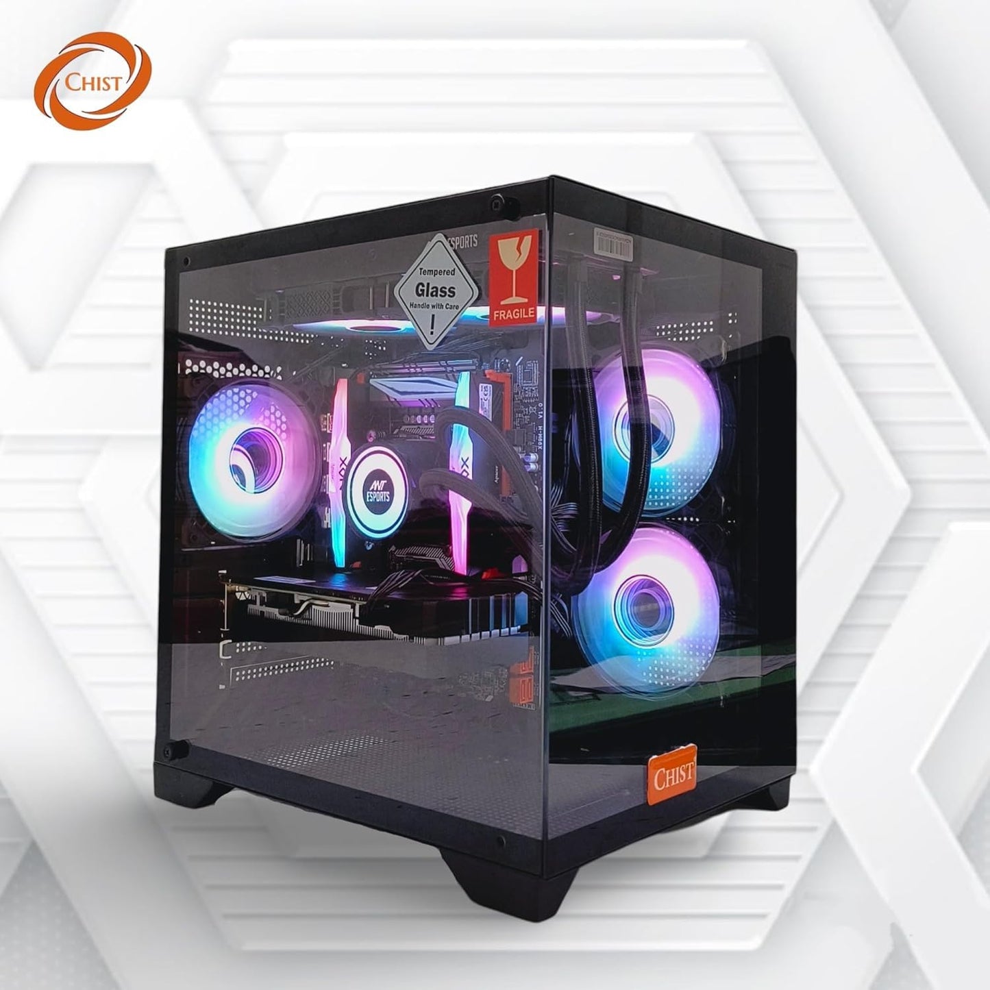 CHIST Gaming Desktop PC, AMD Ryzen 5 5500, 32GB DDR4, 1TB Nvme SSD, RTX 3050 6GB, Liquid Cooling With RGB Fans Wi-FI Bluetooth,Windows 11 Pro.