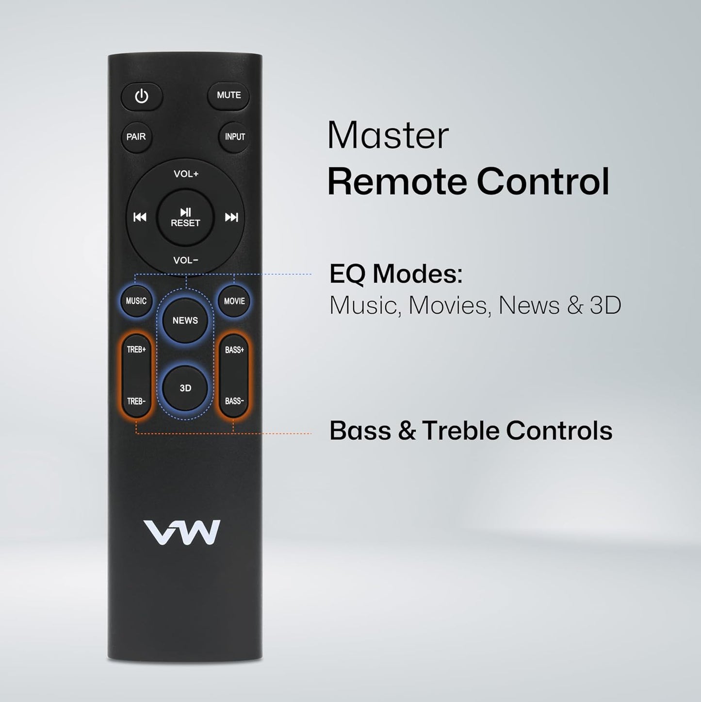 VW Hunter Bar | 160W Soundbar | 2.1 Channel Home Theatre | Deep Bass from 6.5” Subwoofer | Multiple Connectivity | 4 EQ Modes | Sleek Remote & LED Light (Black)