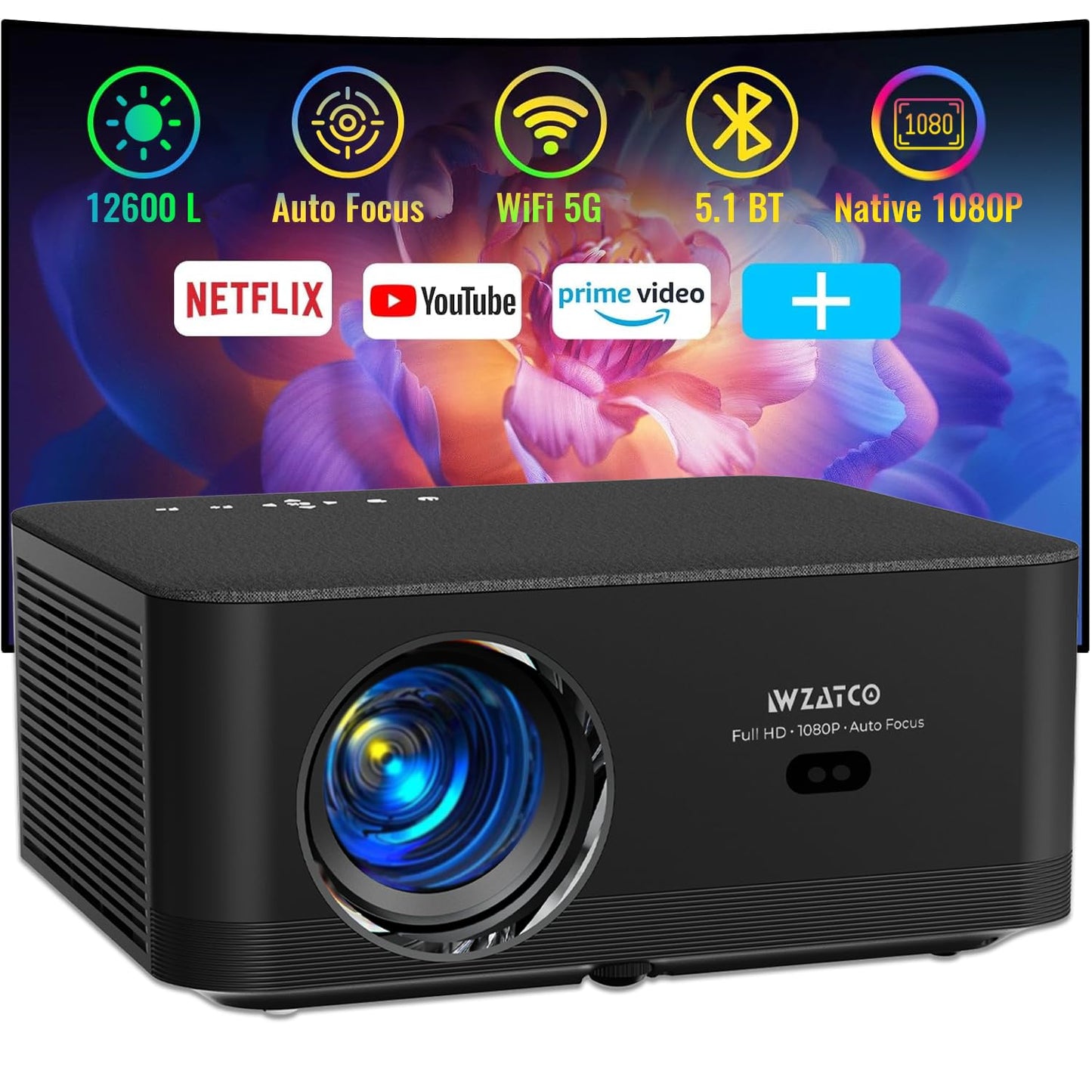 WZATCO Yuva Go Plus, Full HD 1080p Native, Android 13.0 Smart Home Projector 4k Ultra HD, Rotatable Design, Auto & 4D Keystone with Netflix, Prime etc, WiFi 6 & BT, Screen Mirroring, ARC, White