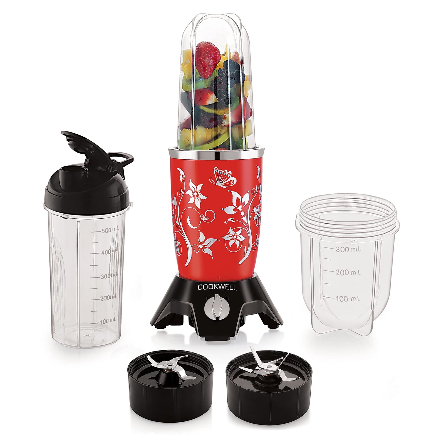 Cookwell Bullet Mixer Grinder (5 Jars, 3 Blades, Silver) - Copper, 600 Watts - 2 Year Warranty