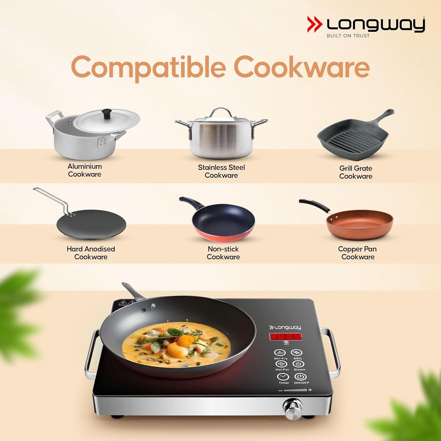Longway Infralite Pro ICT 2200 W Infrared Induction Cooktop with Free Stainless Steel Grill | Auto Shut Off & Overheat Protection (Black, Touch Control)