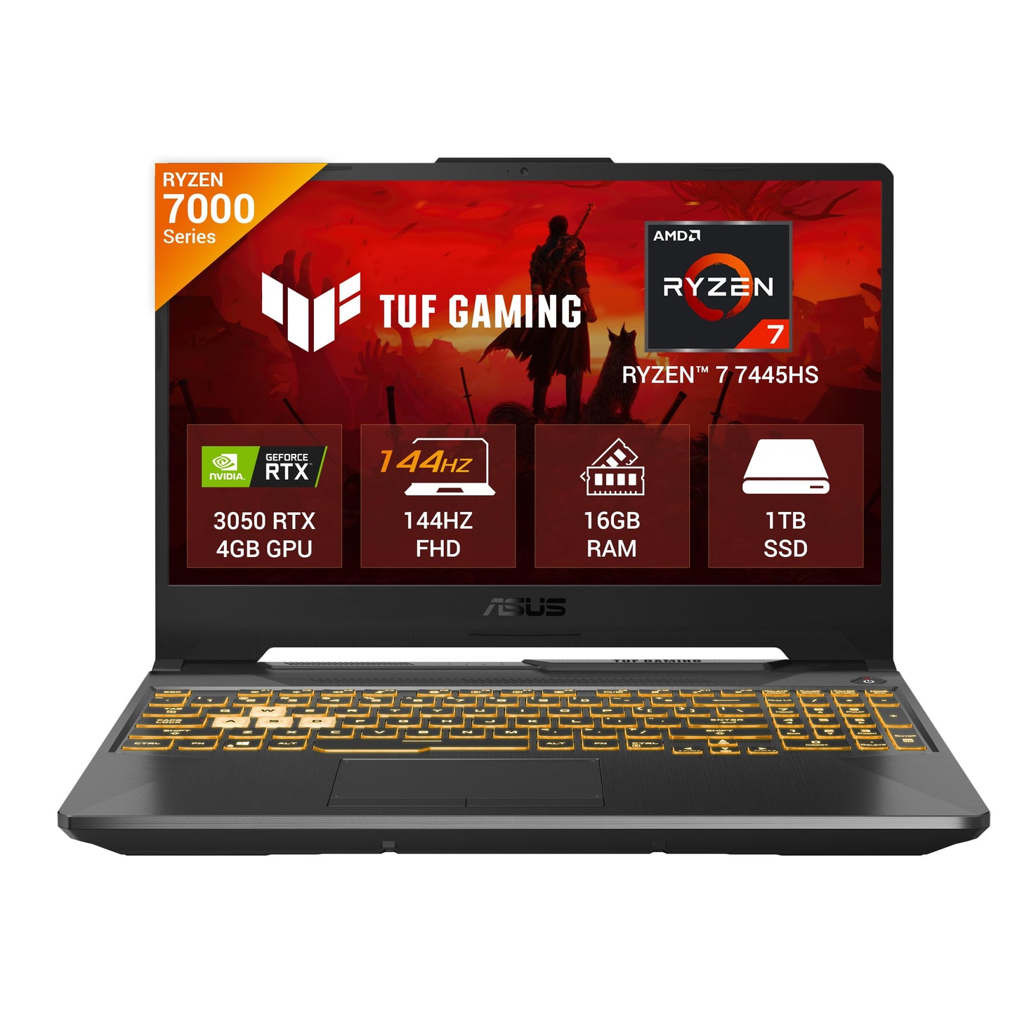 ASUS TUF Gaming A15, AMD Ryzen 7 7435HS Gaming Laptop(NVIDIA RTX 3050-4GB/60W TGP/16GB RAM/512GB SSD/FHD/15.6"/144Hz/RGB KB/48WHr/Windows 11//Graphite Black/2.30 Kg) FA506NCR-HN054W