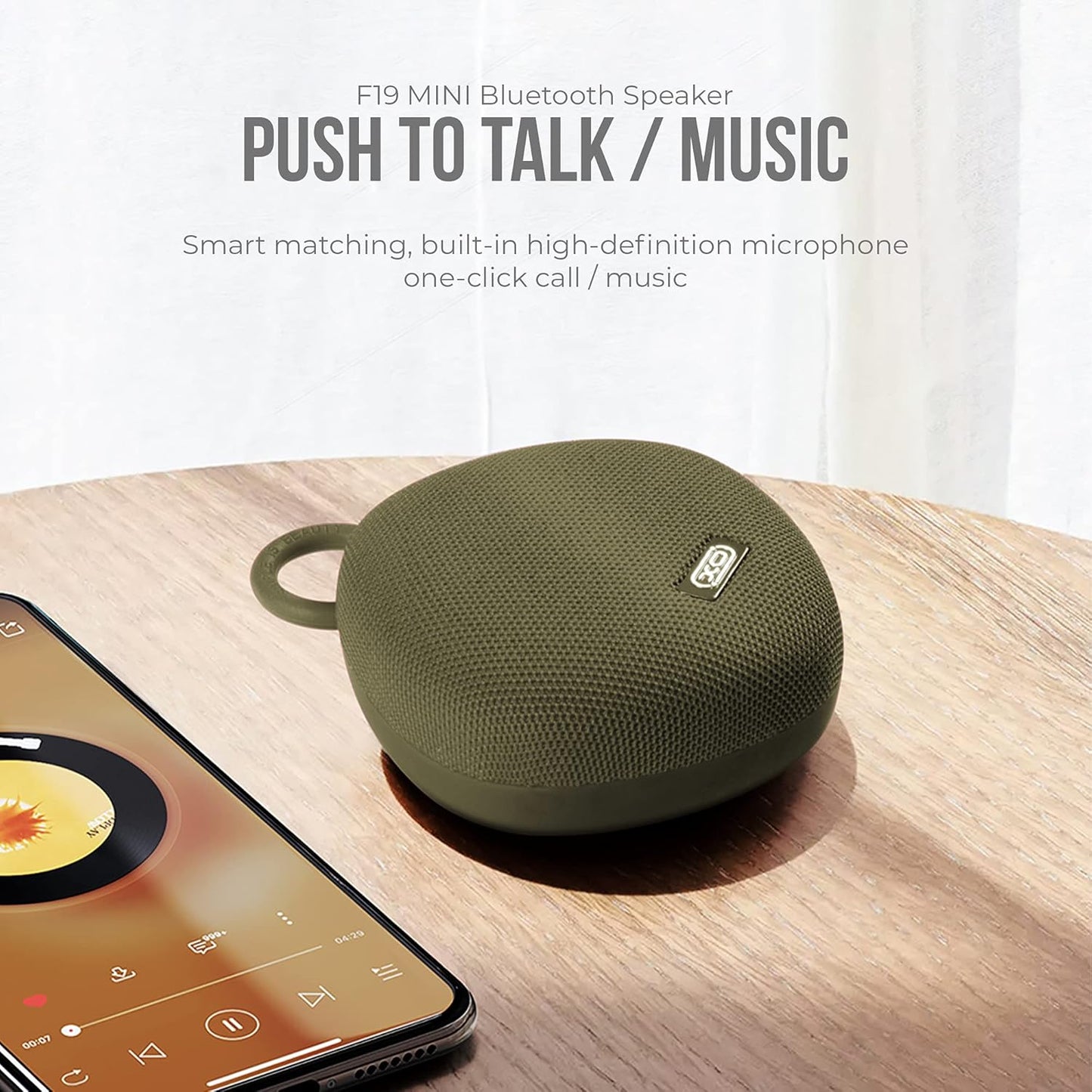 XO F19 Mini Portable Bluetooth Speaker with HD Sound Quality, Bluetooth v5.0, Up to 400mAh Battery & High-Definition Microphone Support TF Card - Green