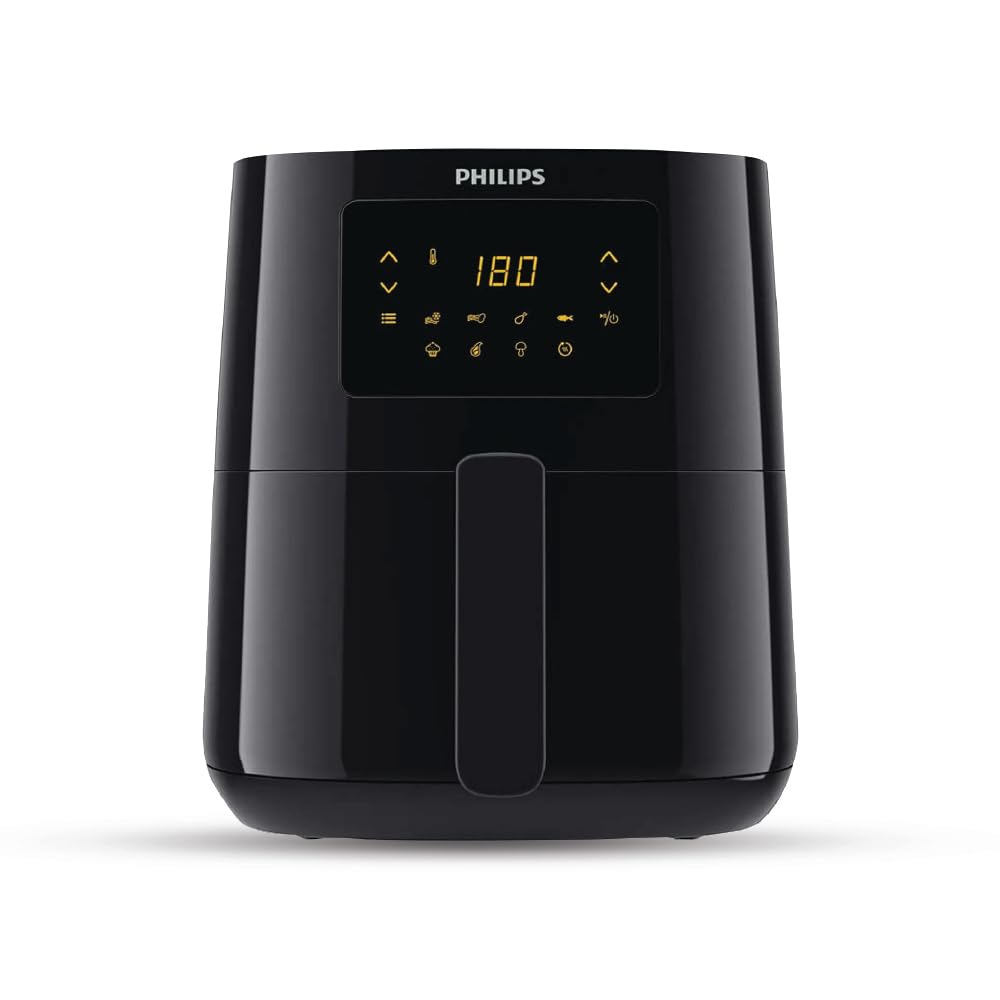 PHILIPS Digital Airfryer with Touch Panel, 4.1L, with RapidAir Technology,with additional 1 Yr Warranty by Philips, 7 Pre-set Menu (HD9252/90)(Black), Large