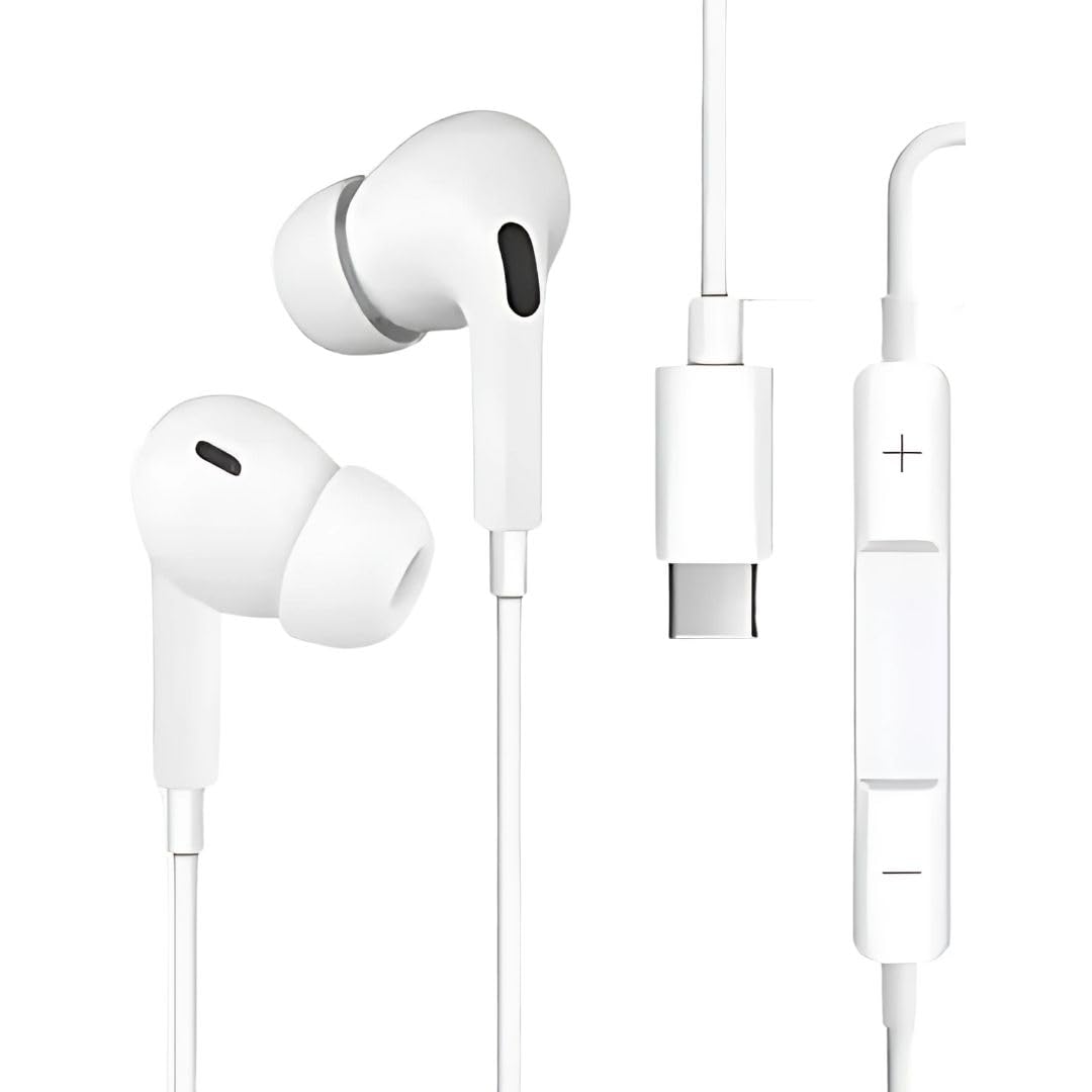 GZTouch Shot'-C PRO Type C Wired Earphone with Powerful HD Mic for Clear Sound, in-Line Volume Controller & Noise Cancellation Compatible with All Android & iOS Devices with CType Jack(White)