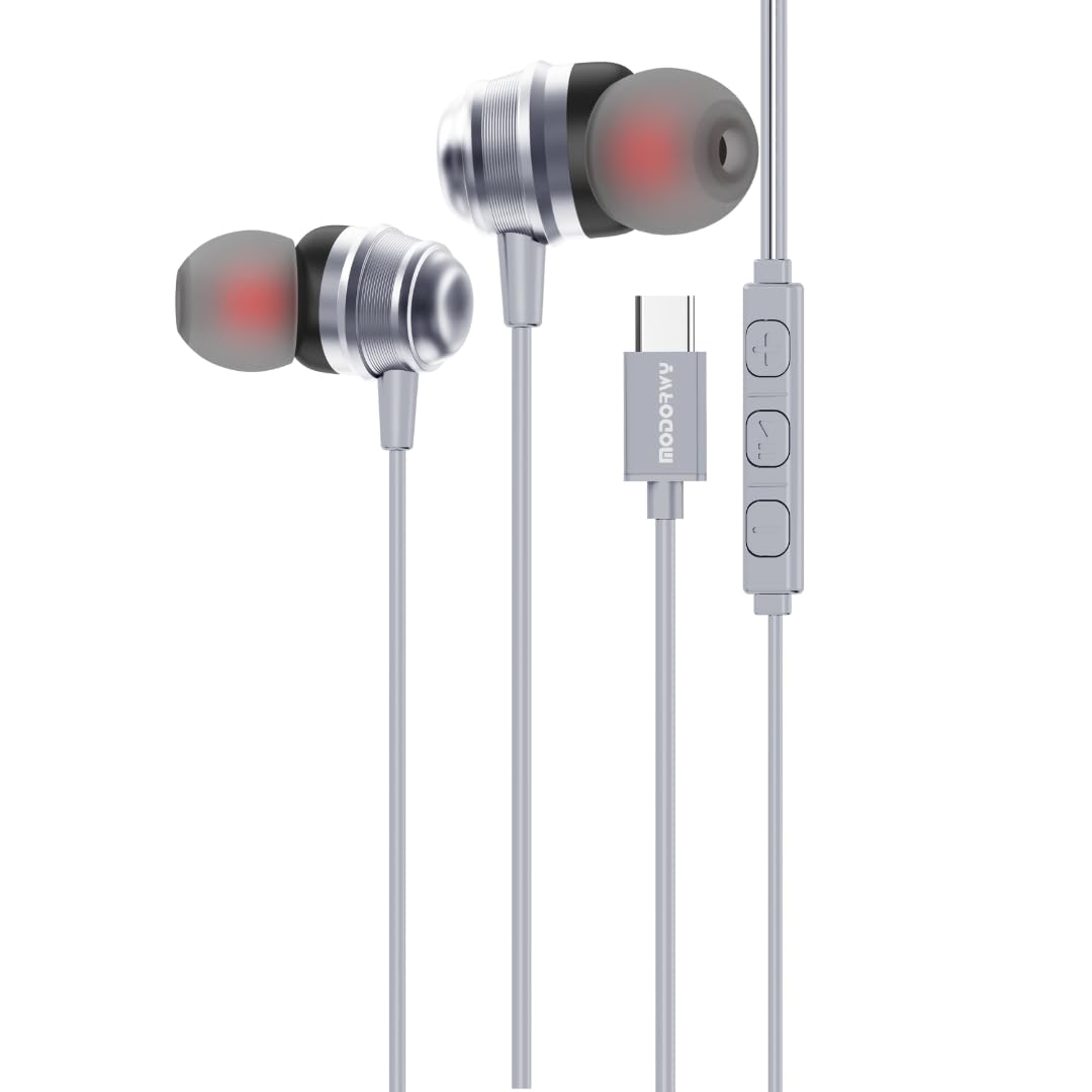 Modorwy Bassix Original USB-C Headphone | 14.2mm Drivers Surround Sound | DAC Chip-100% Support | in-Line Mic Type C Headphone | Compatible with i15, i16,Flip,Fold,S Series,1+ & Others (Olive Green)