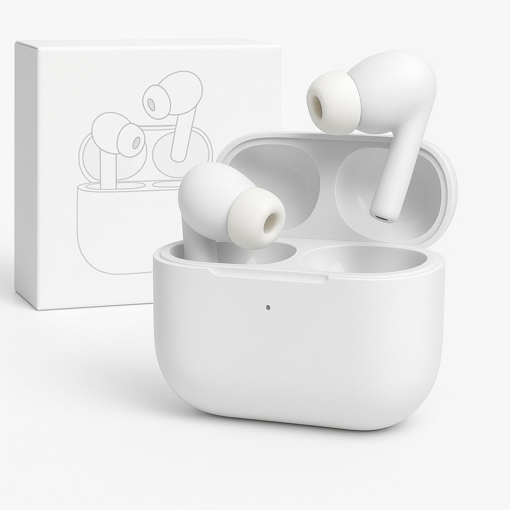 AlakhDM Wireless Earbuds Bluetooth 5.3 TWS Earphones Full Touch Control Headphones Built-in Microphone Immersive Sound Quality Ensure Fast Stable & Connection Smart LED Headset Sports Bud (White)