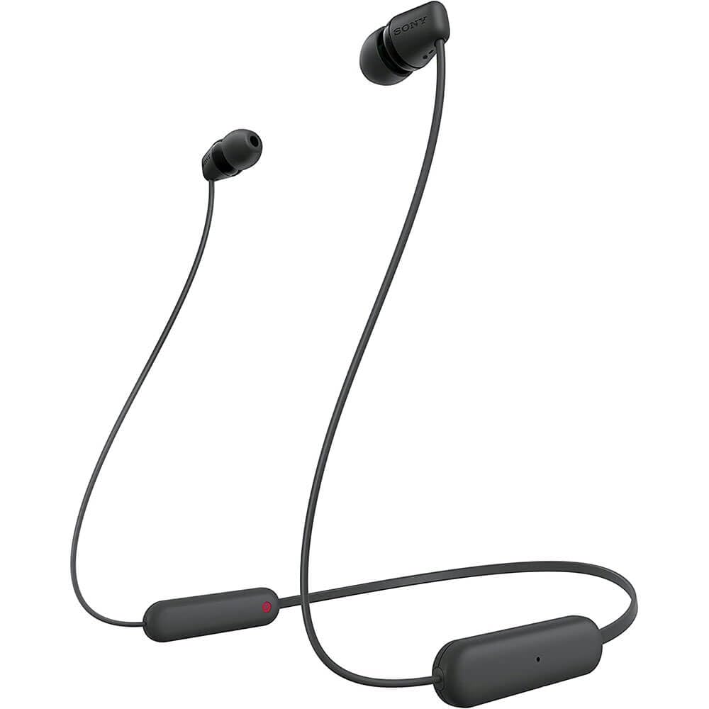 Sony WI-C100 Wireless Headphones with Customizable Equalizer for Deep Bass & 25 Hrs Battery, DSEE-Upscale, Splash Proof, 360RA, Fast Pair, in Ear Bluetooth Headset with Mic for Phone Calls (Black)