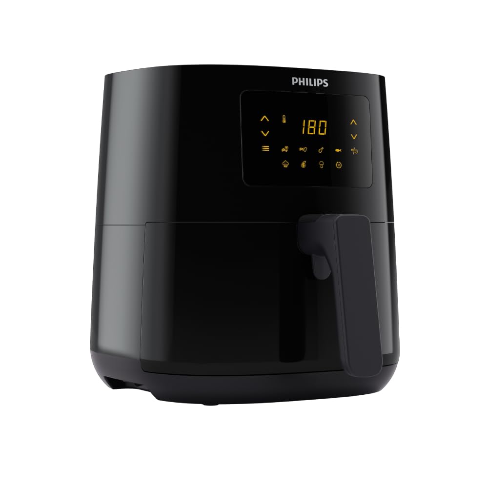 PHILIPS Digital Airfryer with Touch Panel, 4.1L, with RapidAir Technology,with additional 1 Yr Warranty by Philips, 7 Pre-set Menu (HD9252/90)(Black), Large