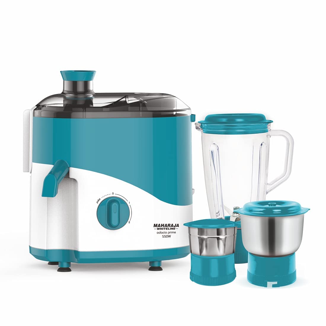 Maharaja Whiteline Odacio Plus Juicer Mixer Grinder,550W,3 Jars (2 Stainless Steel Jar + Blending Jar with Fruit Filter),Silver & Black,Food Grade Safe, High Grade Mesh, Fluidic design, 2Year Warranty