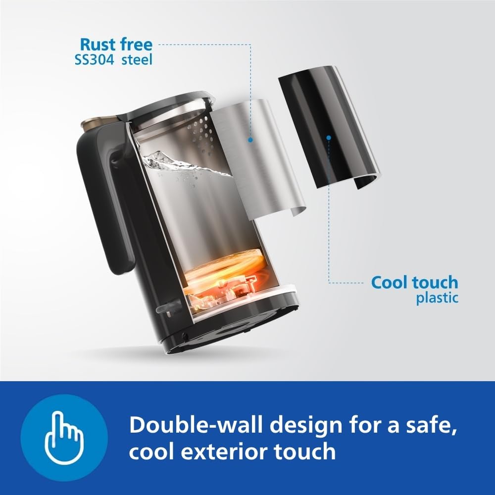 Philips Double walled electric kettle with Keep Warm function, 1.5L, 1300W, Auto shut off, 2yrs Warranty (HD9378/80)