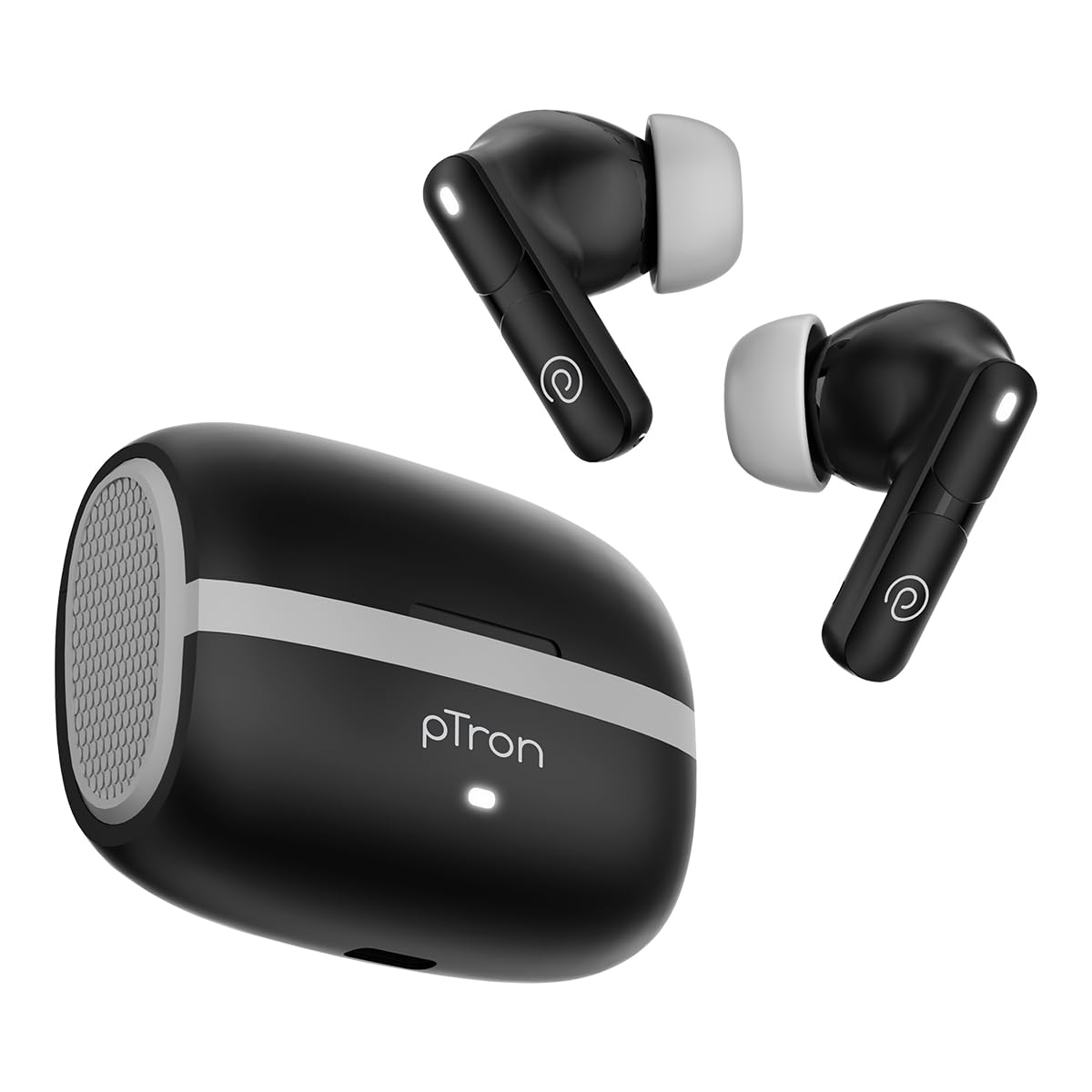pTron Bassbuds Fury in-Ear TWS Earbuds with 13mm Drivers, 50Hrs Playtime, AI-ENC Clear Calls, Bluetooth V5.4 Wireless Headphones, Voice Assistant, Type C Charging & IPX5 Water Resistant (Black)