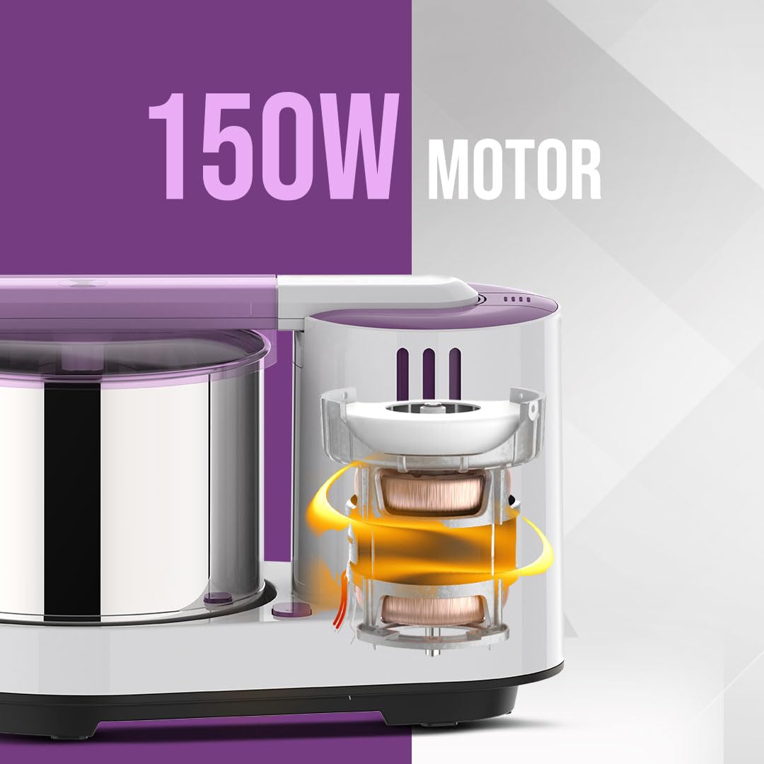 Ultra Grind+ Gold 2 Litre Table Top Wet Grinder - White | Fast Grinding Conical Stones, 150W Motor & 5 Years Warranty | AISI 304 Food-Grade SS Multi Utility Cylindrical Drum, Light Weight