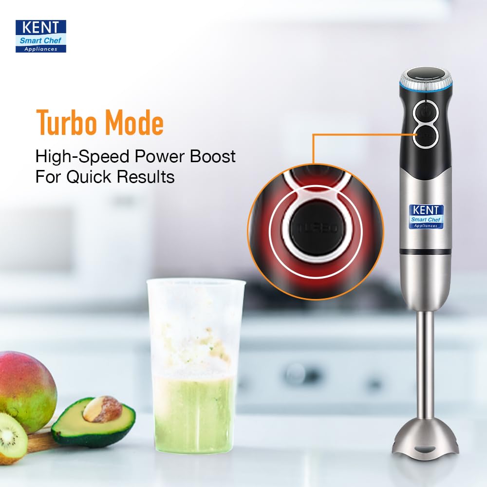 KENT Hand Blender Plus Chopper 450 W | Variable Speed Control | Turbo Switch for Fast Blending & Chopping | Hot & Cold Blending | Low Noise DC Motor | Multiple Attachments Chopper, Whisker & Jar