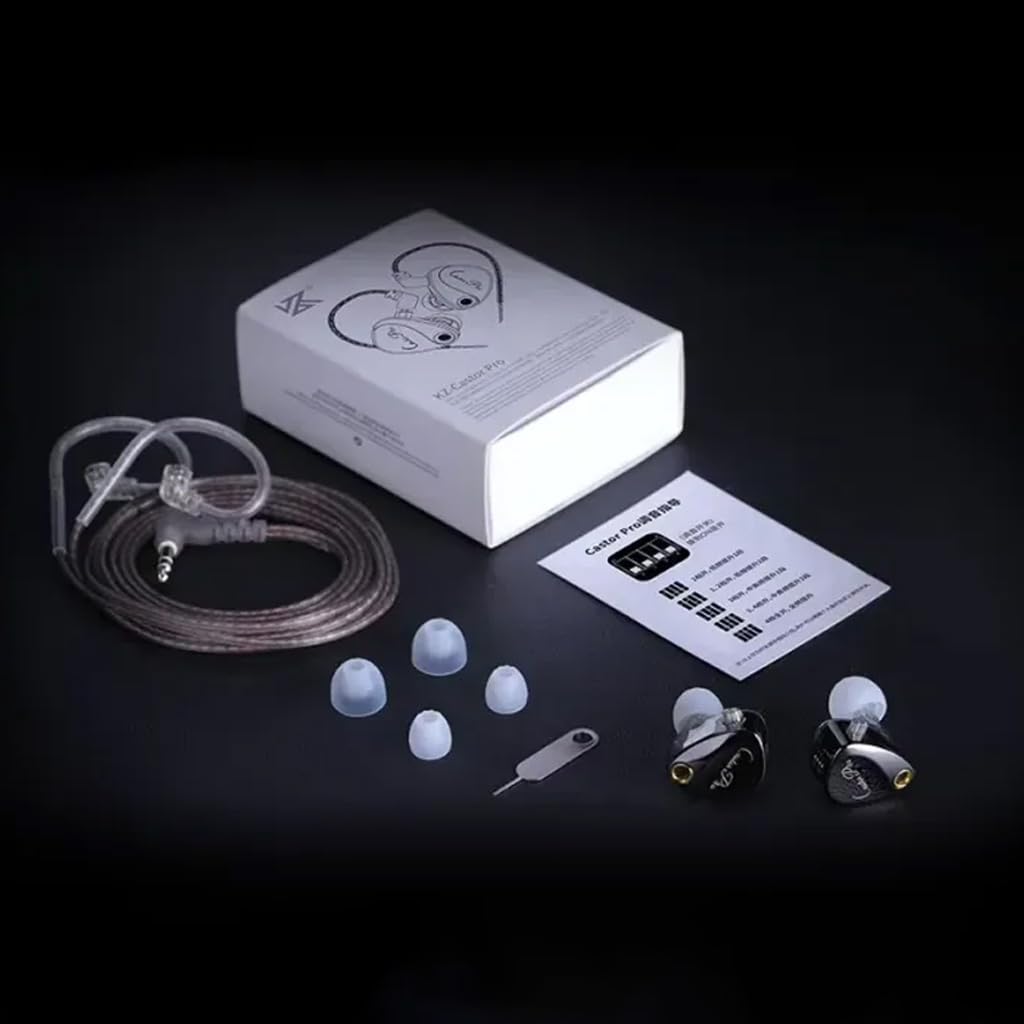 KZ Castor Pro IEM with HD Mic, Dual 10mm Dynamic Driver, Harman Target Improved Bass for Hi-Res Audio Quality, 4 Tuning Switch, Oxygen Free Copper Flat Cable, 0.78mm 2Pin & 3.5mm Plug Compatible