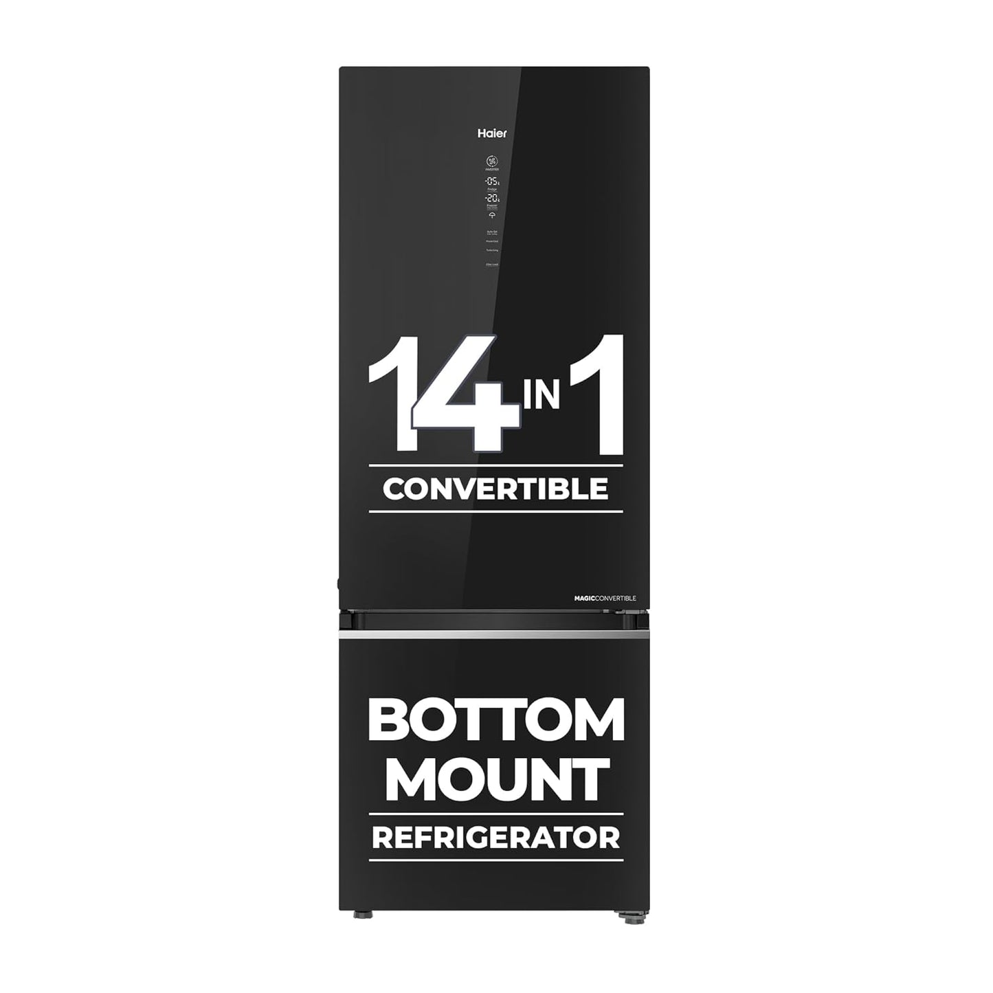 Haier 445 L 2 Star Frost Free Bottom Mount Double Door Refrigerator|Convertible 14-in-1|Jhukna Mat-Bottom Freezer|Digital Display Panel|Triple Inverter|Twist Ice Maker (HRB-4952CKG-P, Black Glass)