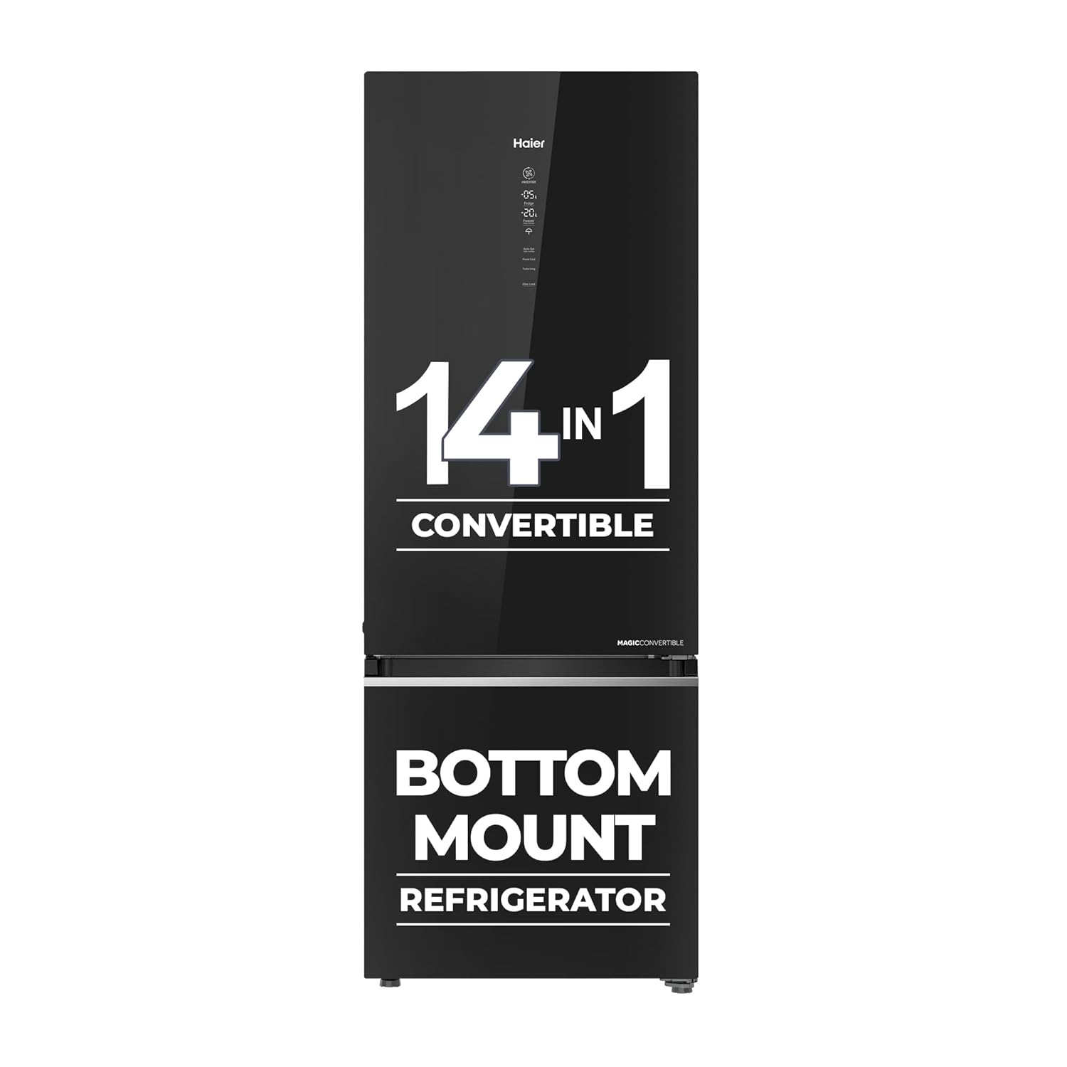 Haier 445 L 2 Star Frost Free Bottom Mount Double Door Refrigerator|Convertible 14-in-1|Jhukna Mat-Bottom Freezer|Digital Display Panel|Triple Inverter|Twist Ice Maker (HRB-4952CKG-P, Black Glass)