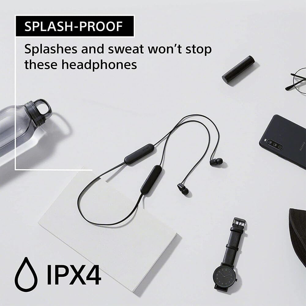 Sony WI-C100 Wireless Headphones with Customizable Equalizer for Deep Bass & 25 Hrs Battery, DSEE-Upscale, Splash Proof, 360RA, Fast Pair, in Ear Bluetooth Headset with Mic for Phone Calls (Black)