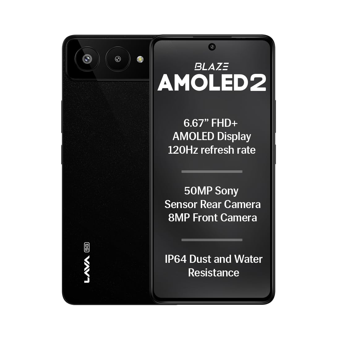 Lava Blaze AMOLED 2 5G (Feather White, 6 GB RAM, 128 GB Storage) | 6.67" FHD+ AMOLED Display | MTK D7060 Processor | 50 MP Front Camera | LPDDR5 UFS 3.1 ROM | 5000 mAh | 33W Fast Charging
