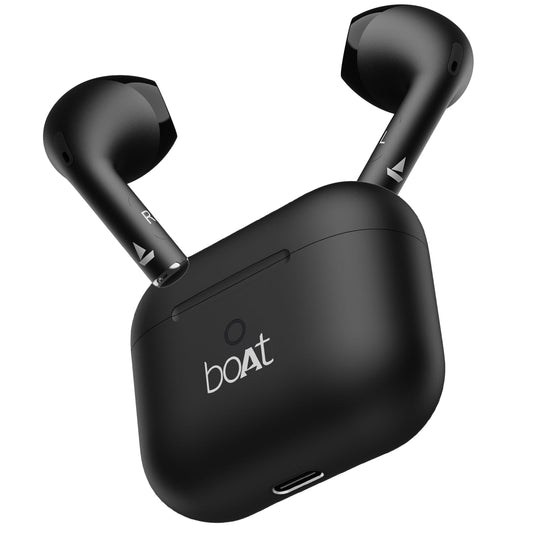 Boat Airdopes Joy, 35Hrs Battery, Fast Charge, IWP Tech, Low Latency, 2Mic ENx, Type-C Port, v5.3 Bluetooth Earbuds, TWS Ear Buds Wireless Earphones with mic(Jet Black)