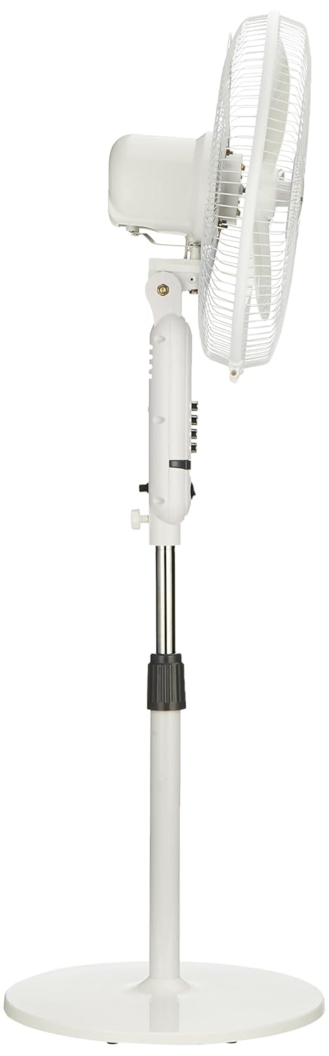 amazon basics High-Speed Oscillating Pedestal Fan I 3 Adjustable Fan Speeds | Rust Resistant Body, Adjustable Length | RPM 2200 | 400mm Sweep Length (White)