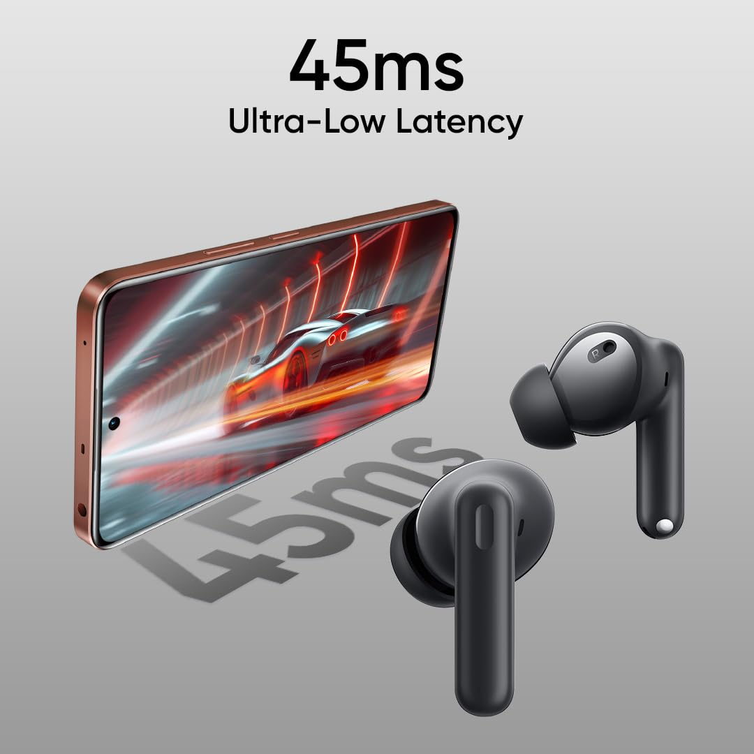 realme Buds T310 True Wireless in-Ear Earbuds with 46dB Hybrid ANC, 360° Spatial Audio, 12.4mm Dynamic Bass Driver, Upto 40Hrs Battery and Fast Charging (Vibrant Black)
