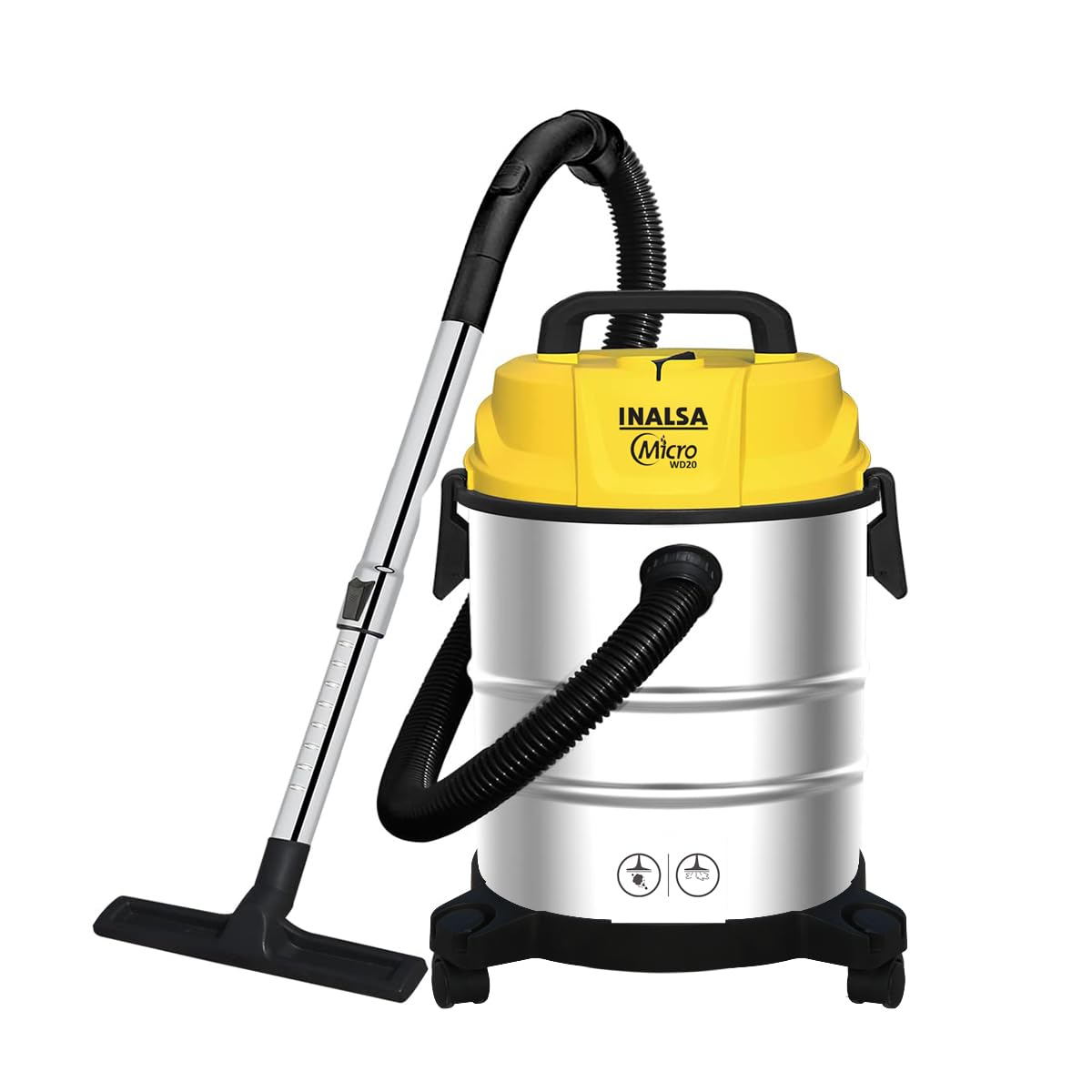 INALSA Wet and Dry Vacuum Cleaner for Home, 15 LTR Capacity,1400 W, 20 kPa Suction, Blower Function,HEPA Filter, Wet Vacuum Cleaner for Sofa, House Cleaning Machine,Stainless Steel Body (WD 15)