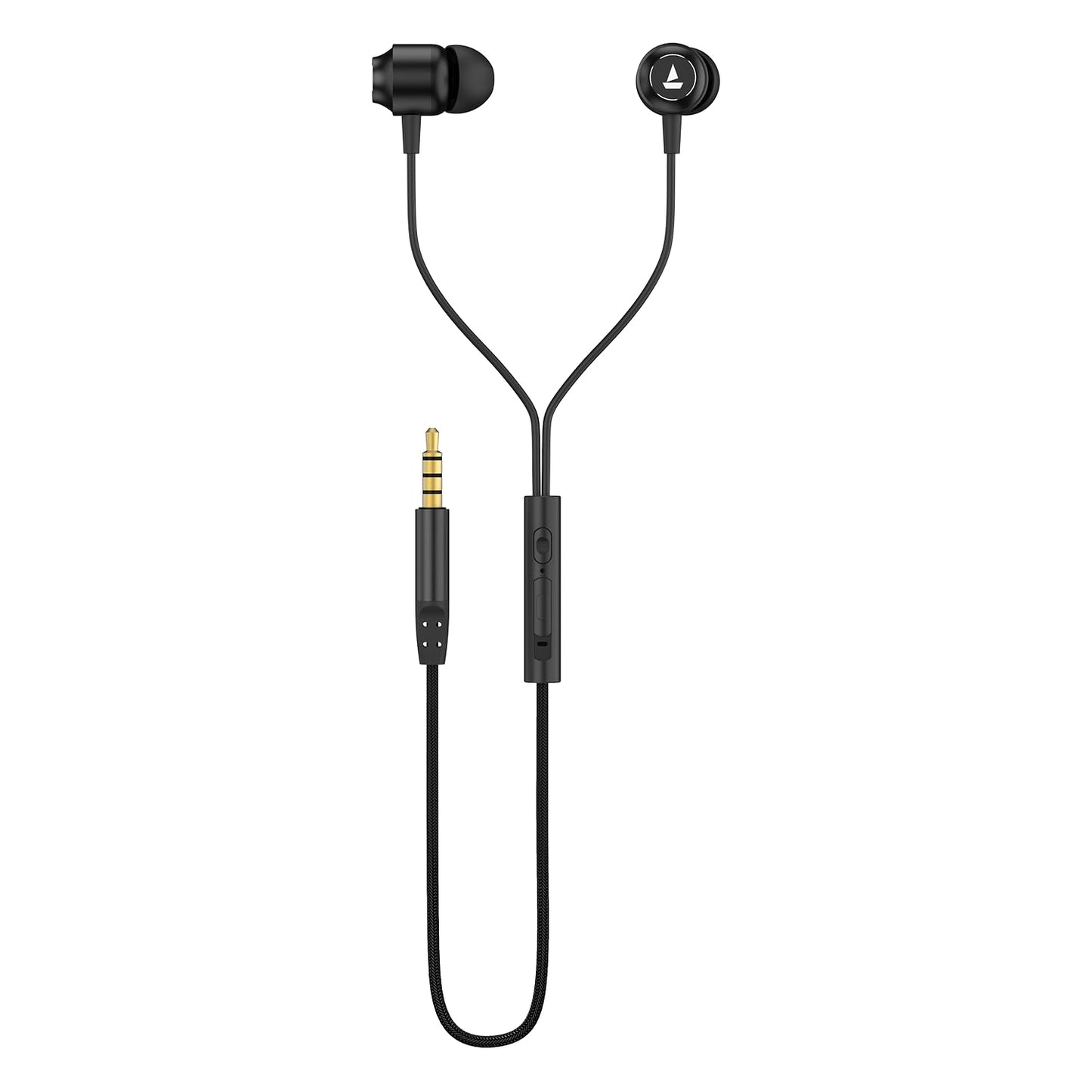 boAt Bassheads 162 V2 Wired in Ear Phones with 10Mm Drivers, Metallic Earbuds, Integrated Controls, in-Line Microphone, Ergonomic Fit, Braided Cable & 3.5Mm Jack(Bold Black)