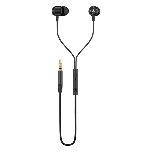 boAt Bassheads 162 V2 Wired in Ear Phones with 10Mm Drivers, Metallic Earbuds, Integrated Controls, in-Line Microphone, Ergonomic Fit, Braided Cable & 3.5Mm Jack(Bold Black)