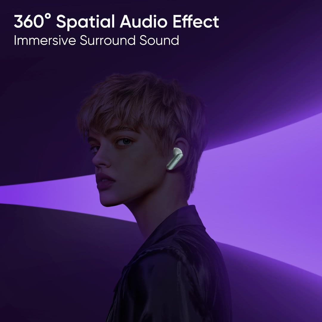 realme Buds Air 7,12.4mm Dynamic Bass Drivers,52Hrs Playtime,52dB Hybrid ANC,6 Mic ENC,45ms Low Latency,360° Spatial Audio,Hi-Res LHDC,IP55 Dust & Water Resistant,True Wireless TWS BT v5.4(Moss Green)