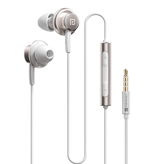 Portronics Conch Sigma A in Ear 3.5mm Aux Wired Earphones with in Line HD Mic & Magnetic Earbuds, Powerful Audio, 14.2mm Driver, Anti Tangle Wire, in line Controls, Wide Compatibility(White)