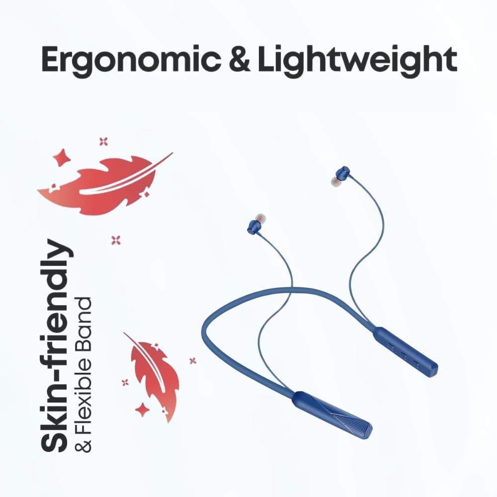 MINDFIED Bluetooth 5.3 Wireless Neckband Earphones | 38H Playback, Fast USB-C Charging, IPX7 Waterproof, Magnetic Buds, Deep Bass, Voice Assistant, Built-in Mic – Workout & Travel Friendly