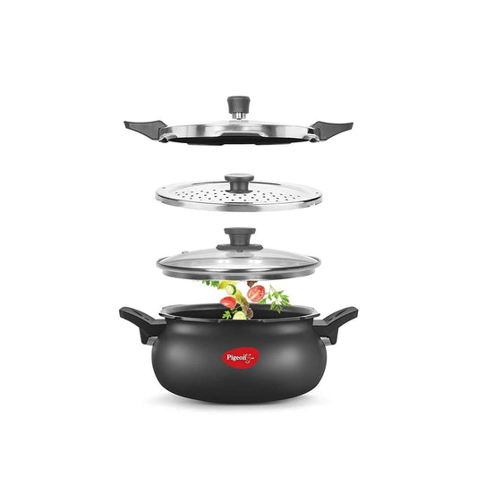 Pigeon by Stovekraft All in One Ceramic Super Outer Lid Cooker, 5 Liters, Black/Transparent - Aluminium & Stainless Steel