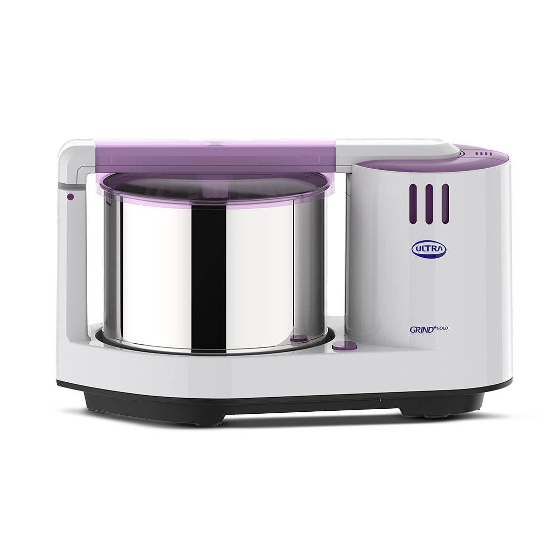Ultra Grind+ Gold 2 Litre Table Top Wet Grinder - White | Fast Grinding Conical Stones, 150W Motor & 5 Years Warranty | AISI 304 Food-Grade SS Multi Utility Cylindrical Drum, Light Weight