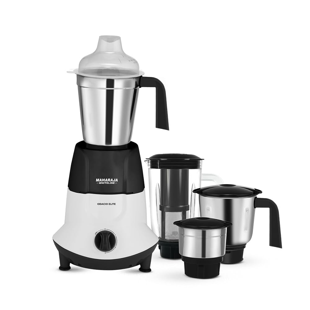 Maharaja Whiteline Odacio Elite Mixer Grinder With 4 Jars | 750 Watt | 20,000 RMP Motor | Stainless Steel Blade | 2 Years Warranty | Black & White